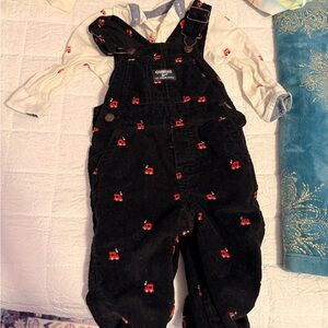 OshKosh Black Corduroy Overalls with Red Train Embroidery